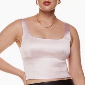 Aritzia Wilfred Shine Satin Bustier Light Pink/Purple